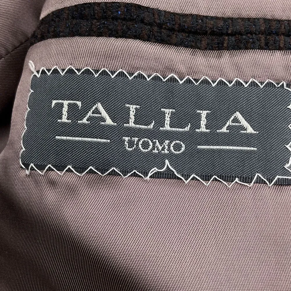 Tallia Uomo Blazer Men 40R Brown Blue Chenille Sabbia Wool Acrylic‎ Textured VTG